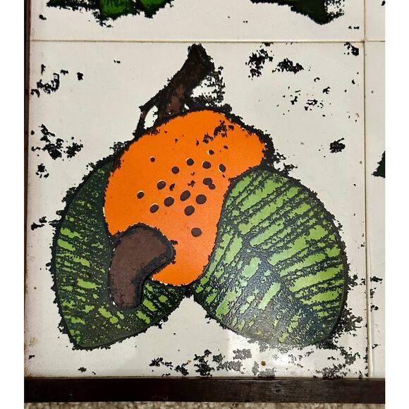 Vintage Midcentury Porcelain Fruit Trivet Tray Board Kitchen Heavy Duty Footed - Picture 3 of 6